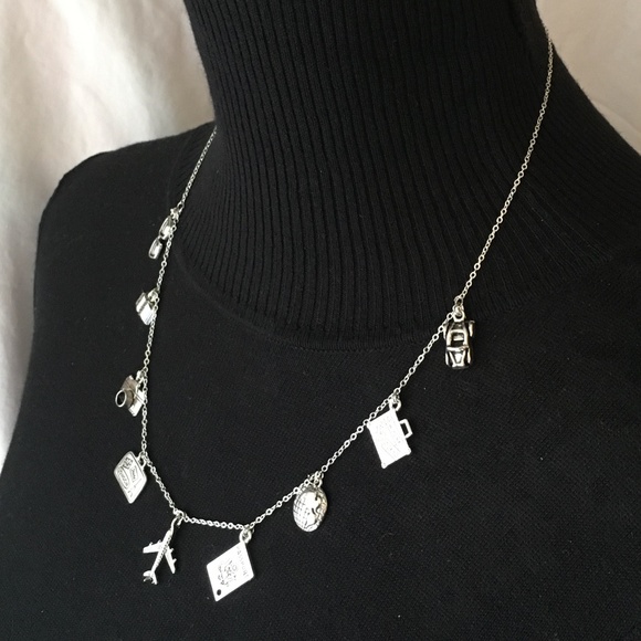 “World Traveler" Handmade Silver Travel Charm Necklace, Suitcase Plane Passport - Picture 4 of 13